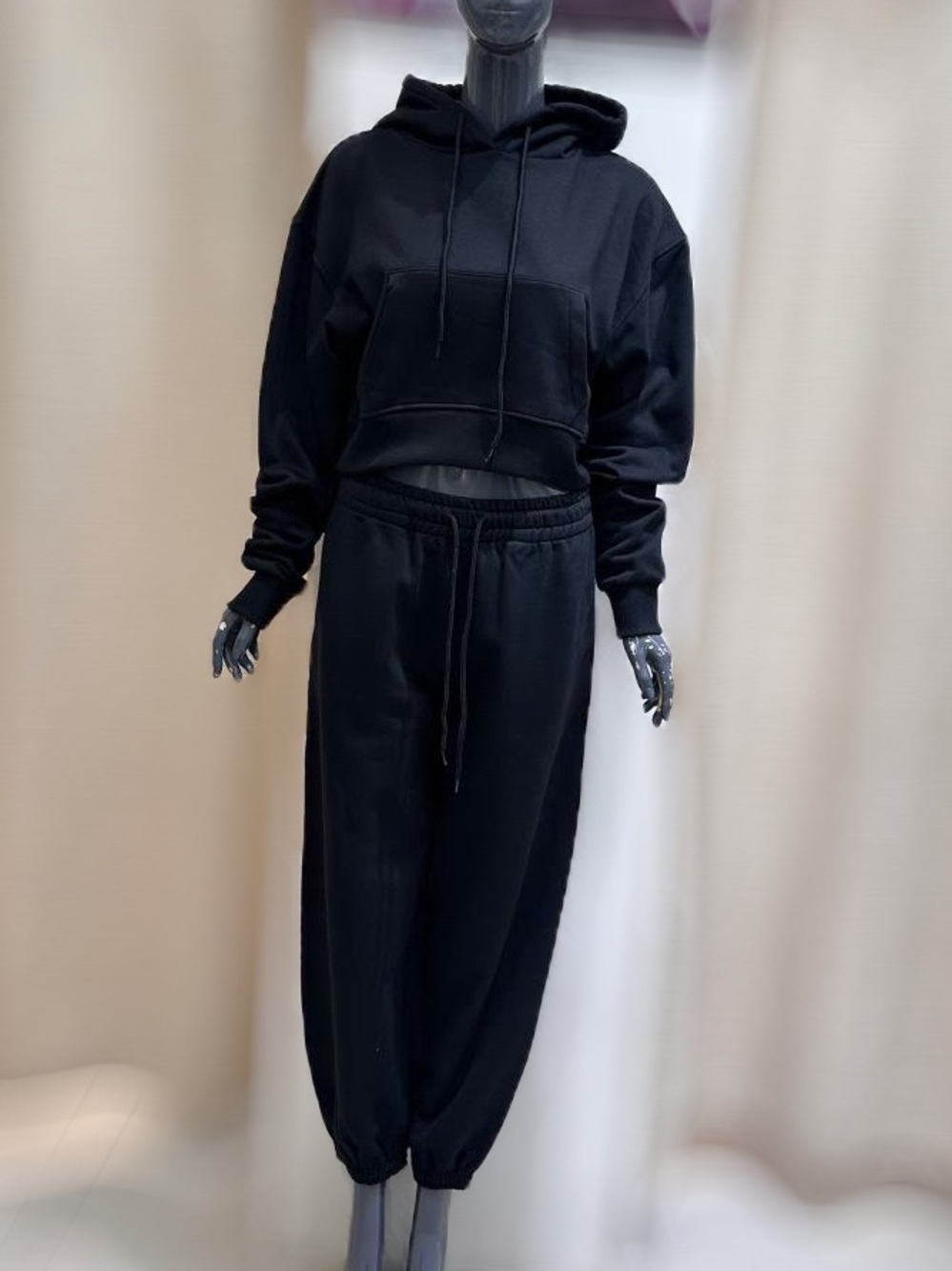 Zara Black Cropped Hoodie & Jogger Sweatsuit Size XS, S, M, L